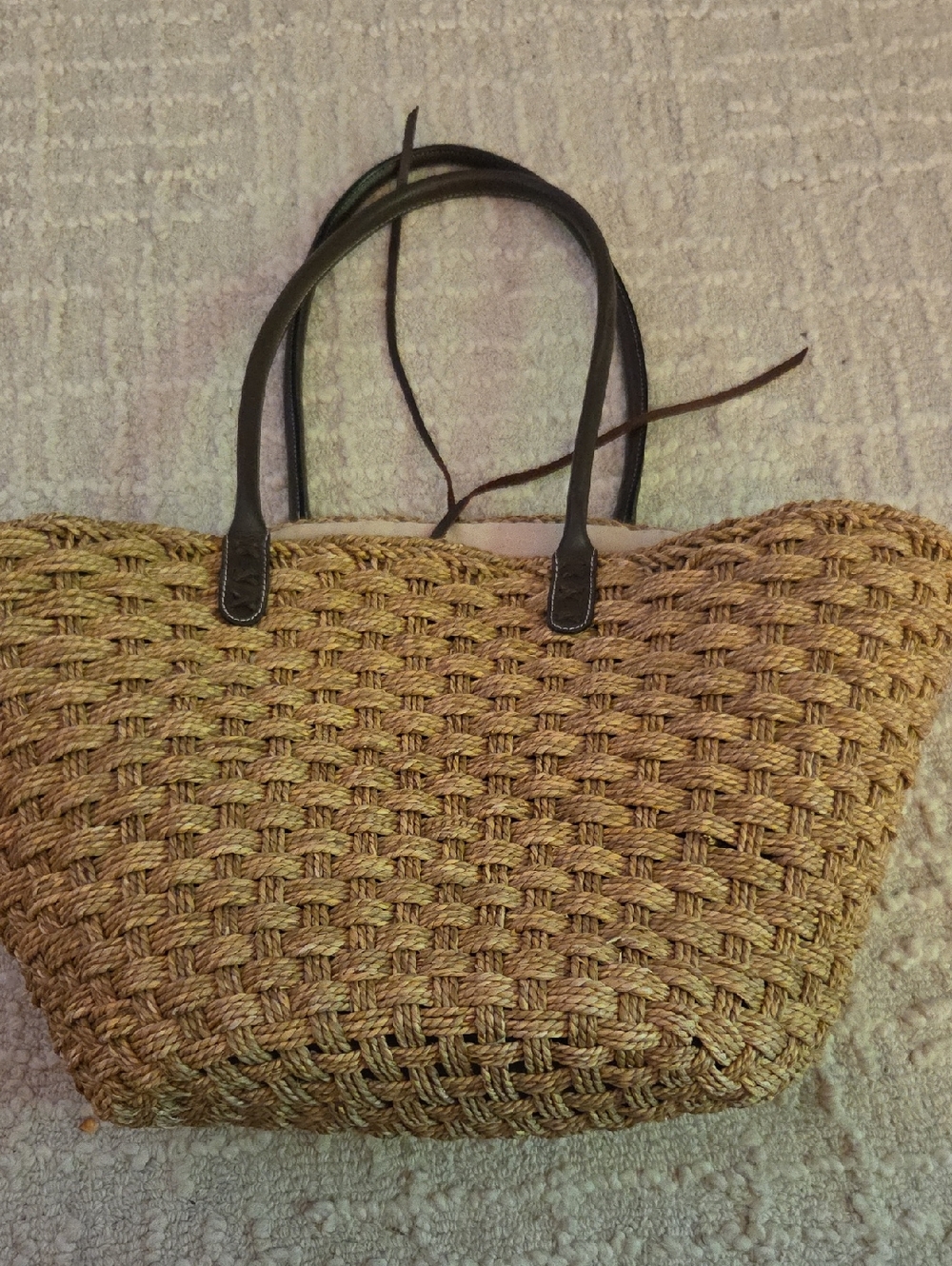 J. Crew Woven Straw Tote with Dark Brown Leather Handles